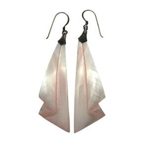 Vintage Earrings 925 Sterling Silver Pink Mother of Pearl Long Drop 3 in